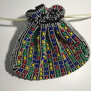 Vintage Women’s Mr Jonas Beaded Handbag Purse Black Multicolored Beads